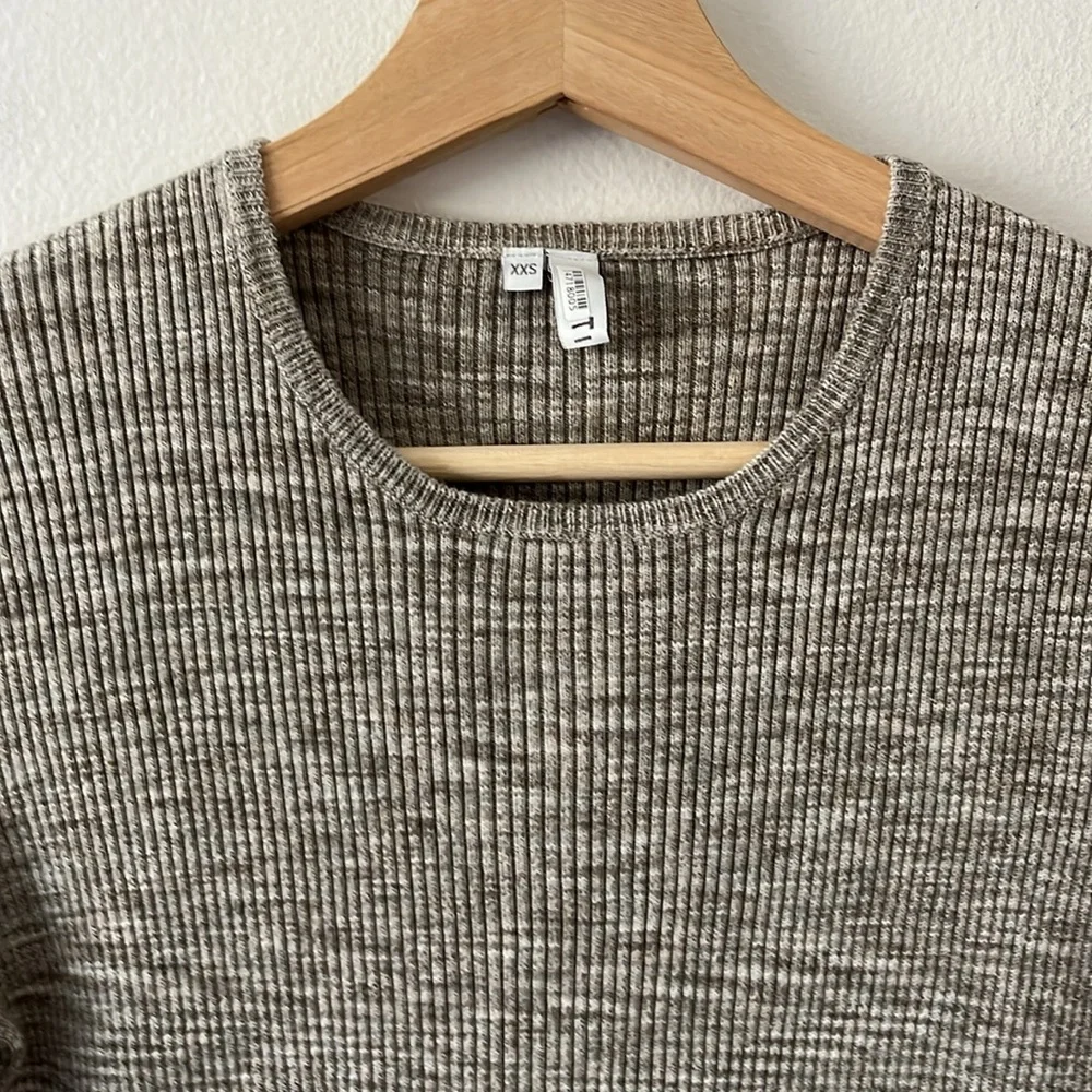 Tibi Printed Combed Cotton Sweater in Brown Crew Neck Fitted‎ Pullover size XXS